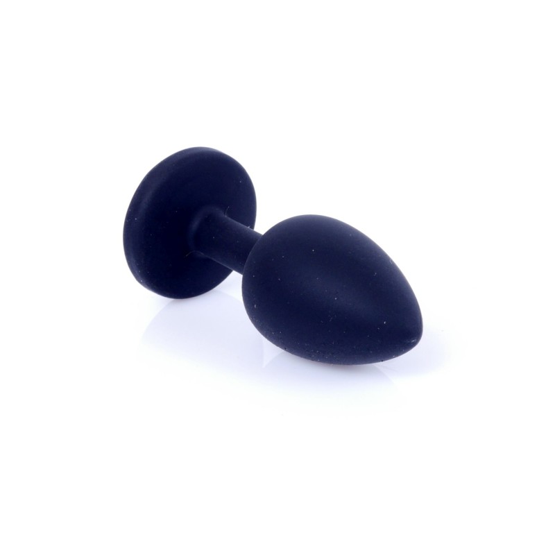 Anal Jewel Black Silicone - mit rosa Kristall - Größe S