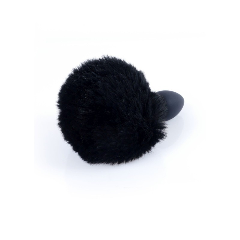 Schwarzer Kaninchenschwanz mit Anal-Silikon-Plug S 6,5 x 2,7cm