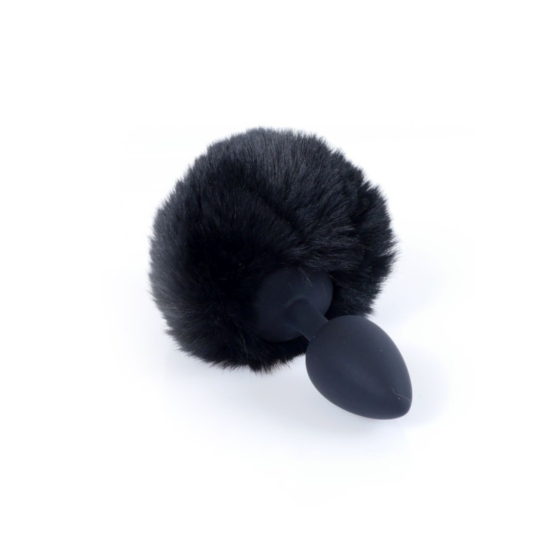 Cauda de Coelho Preto com Plugue de Silicone Anal S 6,5 x 2,7cm