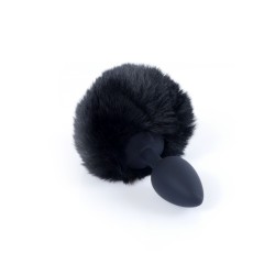 Cauda de Coelho Preto com Plugue de Silicone Anal S 6,5 x 2,7cm