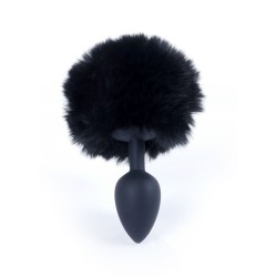 Cauda de Coelho Preto com Plugue de Silicone Anal S 6,5 x 2,7cm