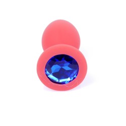 Anal Jewel Silicone Rouge - avec Cristal Bleu - Taille S