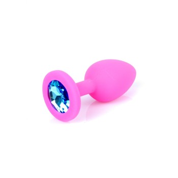 Anal Jewel Silikon Pink - mit blauem Kristall - Größe S 2