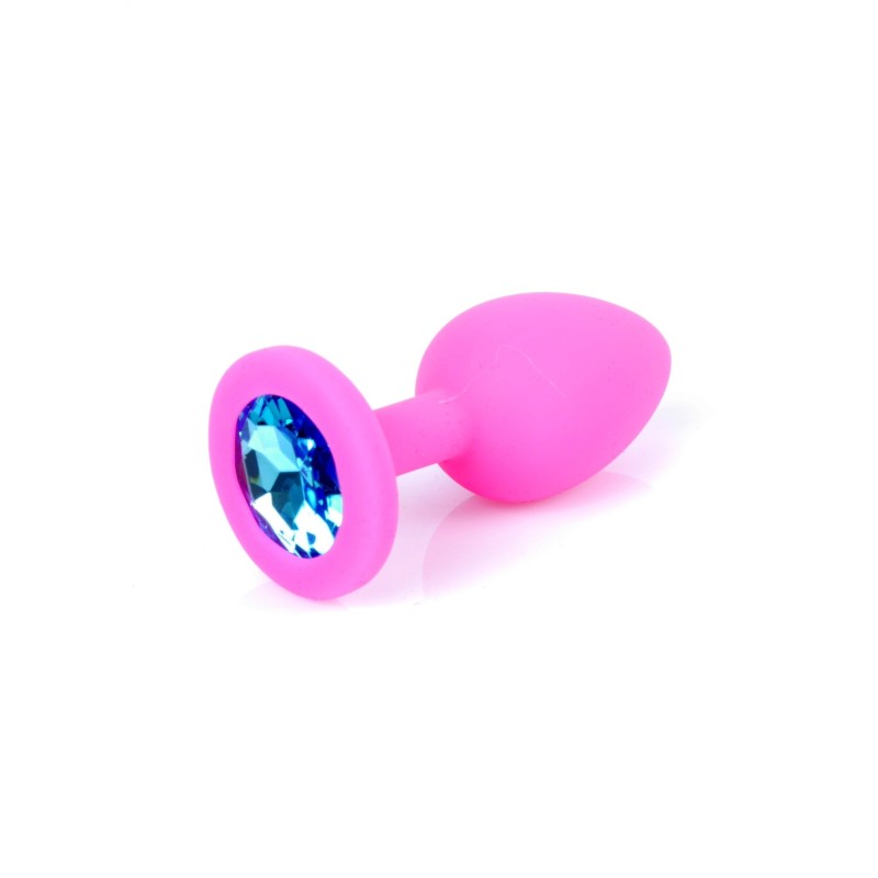 Joya Anal Silicona Rosa - con cristal Azul - Talla S