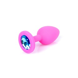 Anal Jewel Silikon Pink - mit blauem Kristall - Größe S
