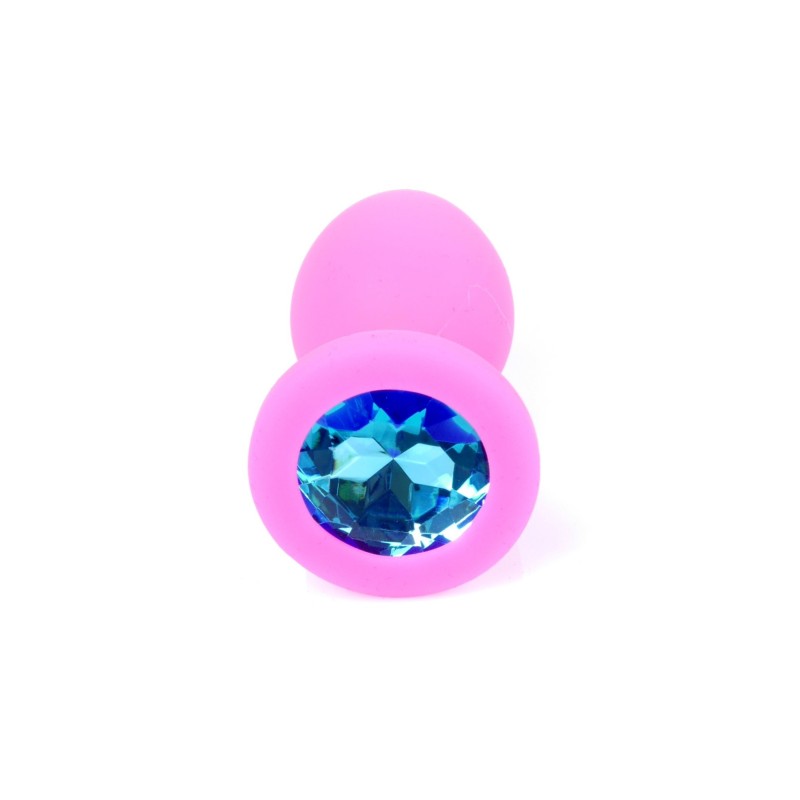 Joia Anal Silicone Rosa - com Cristal Azul - Tamanho S