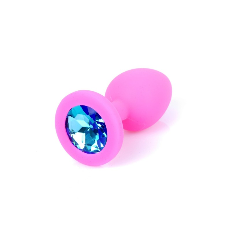 Anal Jewel Silicone Rose - avec cristal Bleu - Taille S