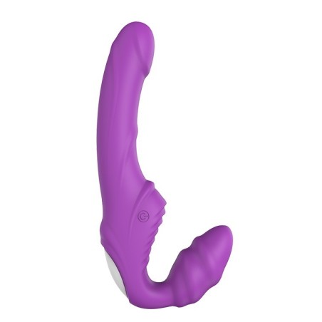 ESSENTIALS DOUBLE DIPPER PURPLE. Dual vibrating harness. Rechargeable