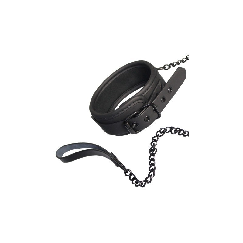 Schwarzes Halsband und Riemen mit schwarzer Metallkette von 10cm- BLAZE