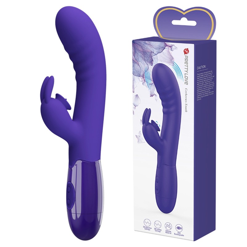 Cerberus Youth Double Bunny Vibrator Rechargeable 30 Modes Mini Tongue Licking