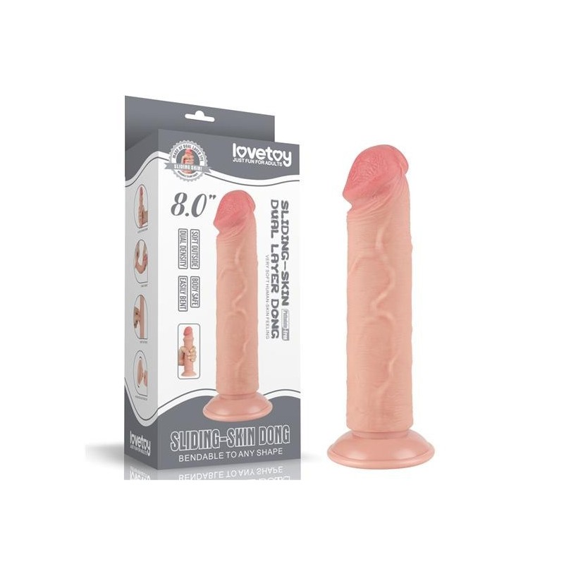 Dildo de pele deslizante de 8 polegadas (20x3,8cm) sem testículos