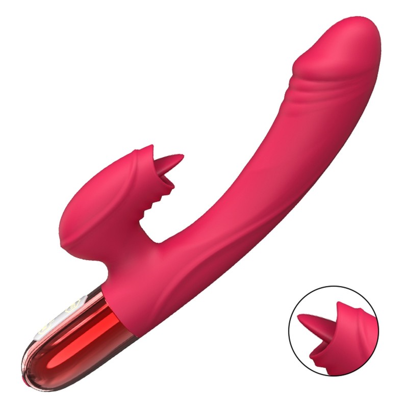 Vibromasseur Double avec Langue - Chauffé - Rechargeable 10 Modes