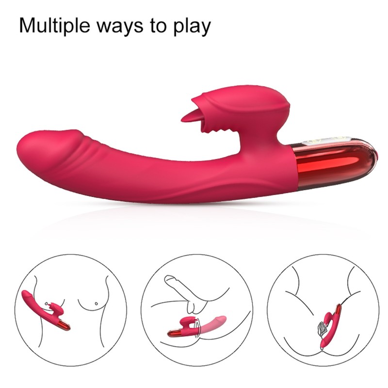 Double Vibrator with Tongue - Heated - Rechargeable 10 Modes