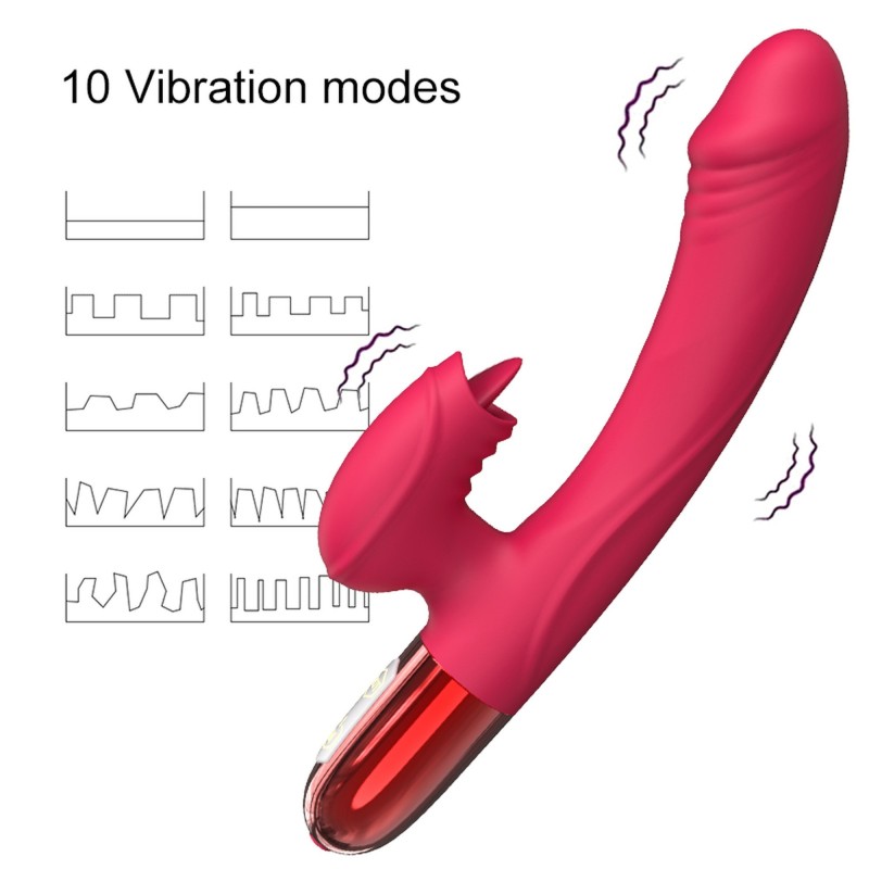 Vibromasseur Double avec Langue - Chauffé - Rechargeable 10 Modes
