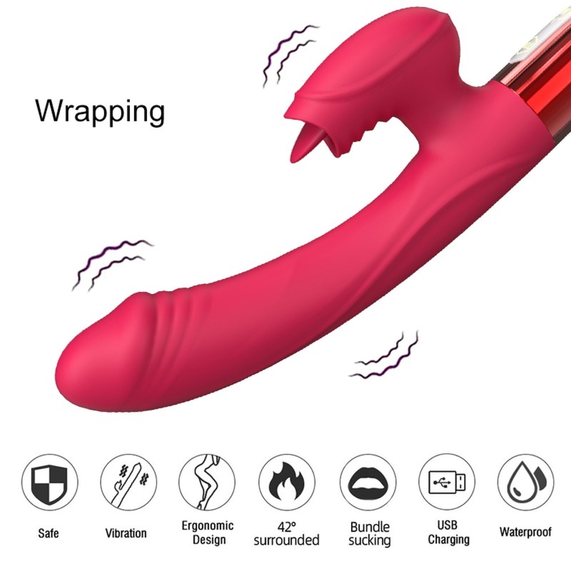 Vibromasseur Double avec Langue - Chauffé - Rechargeable 10 Modes