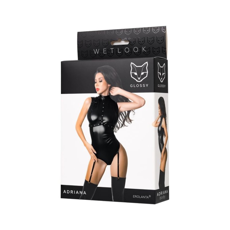 Adriana Body con cremalleras Wetlook Negro  Talla L