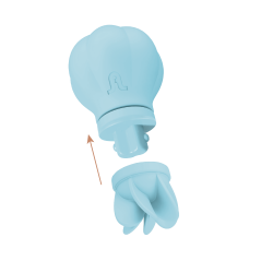 Caress Blue  - Mini vibrador clitorial y rotador Recargable - 5 cabezales