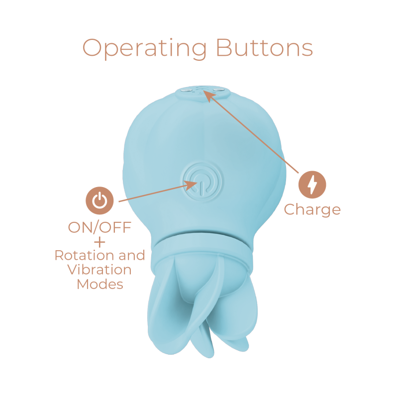 Caress Blue - Mini vibratore e rotatore clitorideo Ricaricabile - 5 teste