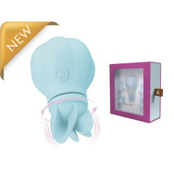 Caress Blue  - Mini vibrador clitorial y rotador Recargable - 5 cabezales