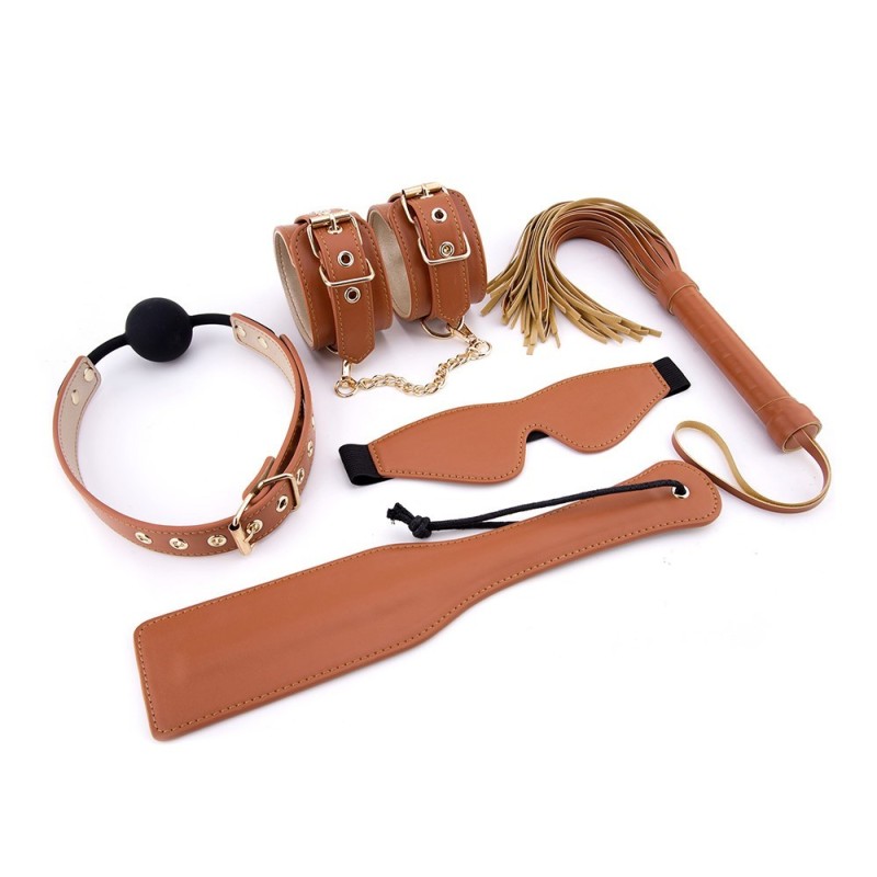 BLAZE ELITE BDSM SET - Kit de 5 piezas de BDSM - Piel Vegana color Coñac