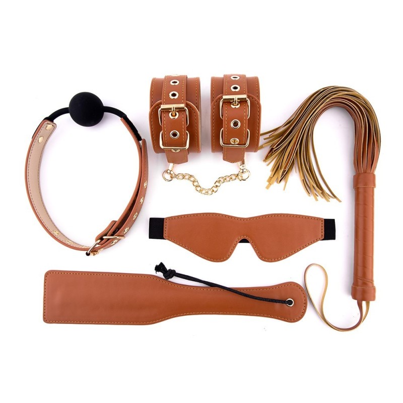 BLAZE ELITE BDSM SET - kit BDSM de 5 peças - Cor de conhaque de couro vegano
