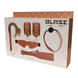 BLAZE ELITE BDSM SET - kit BDSM de 5 peças - Cor de conhaque de couro vegano