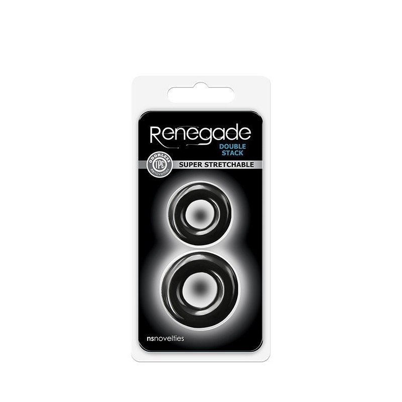 Kit 2 Anneaux Pénis TPR Noir - Double Stack - Renegade