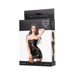 Lillie Schwarzes Wetlook Minikleid Größe M