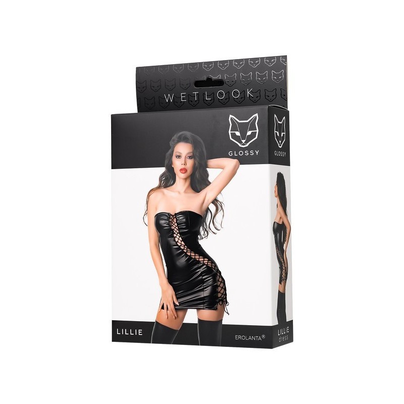 Lillie Schwarzes Wetlook Minikleid Größe L