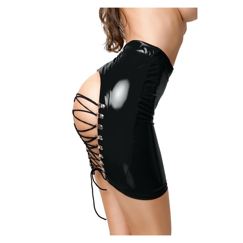 Offener Rock Leanne Wetlook Schwarz Größe L