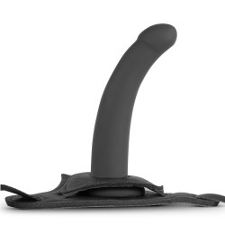 BANGER STRAP Black- Harness mit schwarzem gebogenem Silikondildo 13,5x3cm