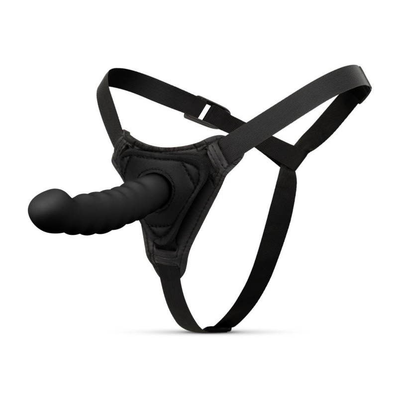 THRUSTER STRAP Black - Halbrealistisches schwarzes Silikon-Dildogeschirr 14,5x3cm