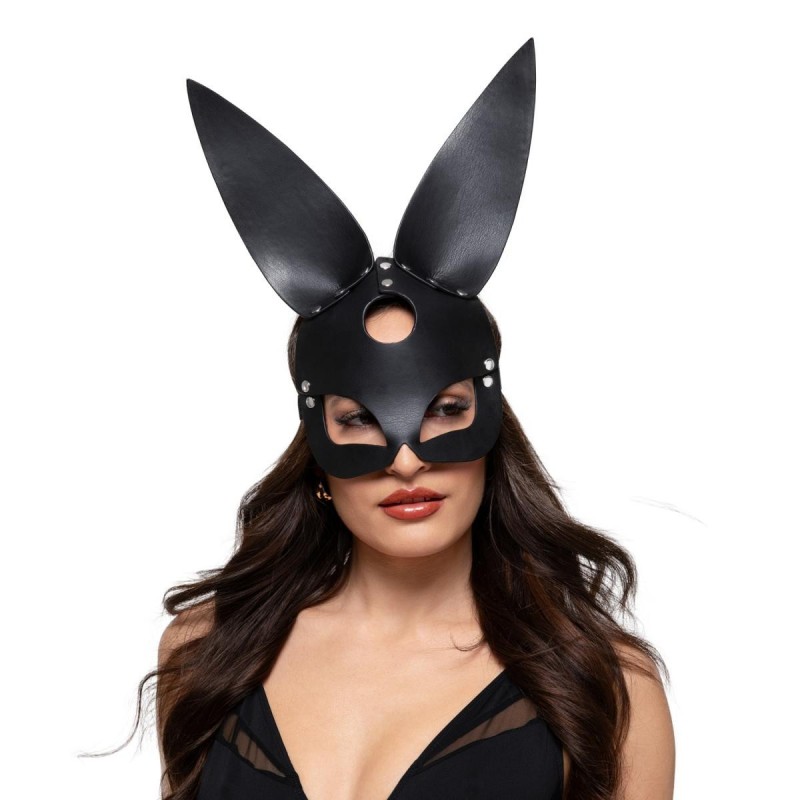 Máscara de Coelho de Couro Vegano Bold Bunny - Preto