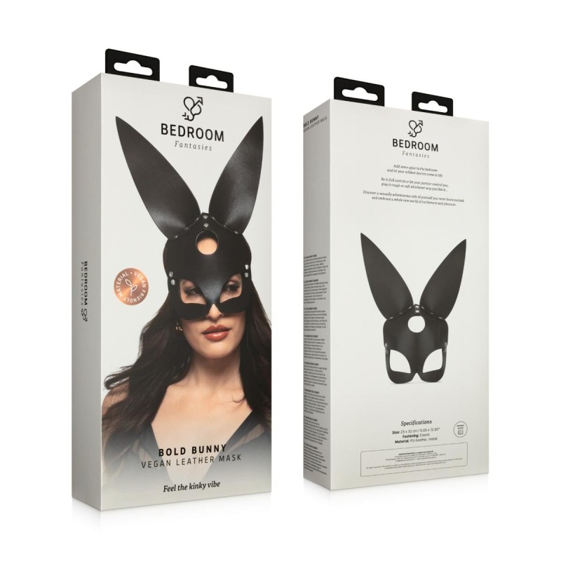 Bold Bunny Máscara de Conejita de cuero vegano - Negro