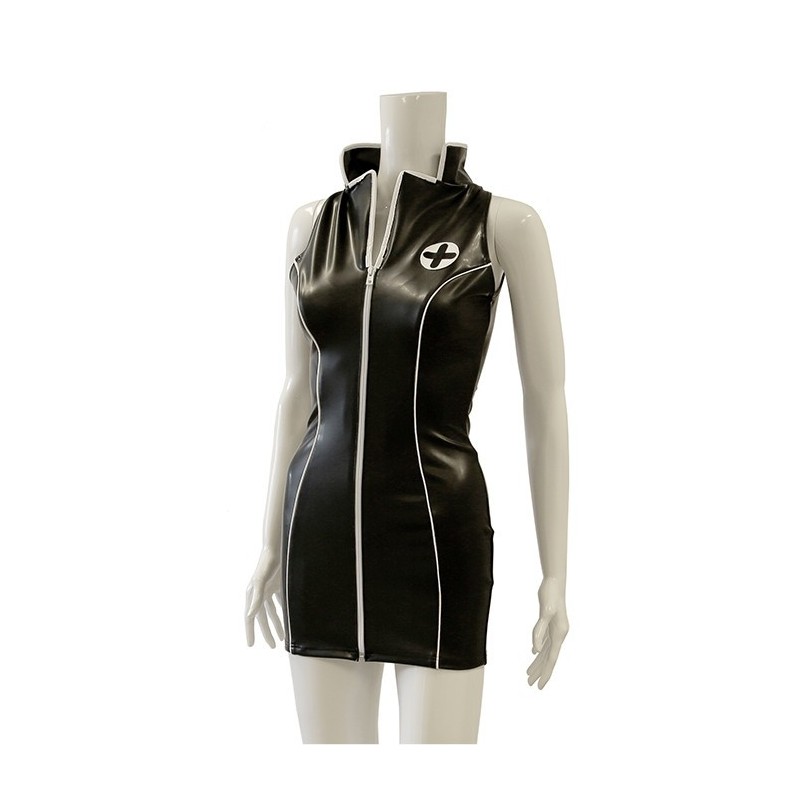 GP DATEX Robe d’infirmière noire avec fermeture éclair Taille 2XL