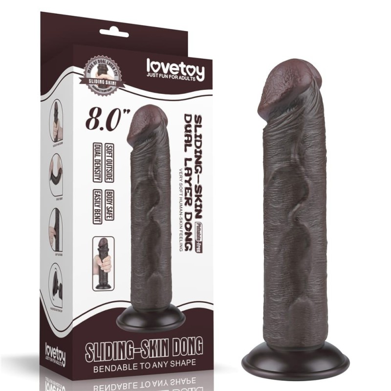 Black Dildo with Sliding Skin 8 inches (20x3.8cm) without testicles