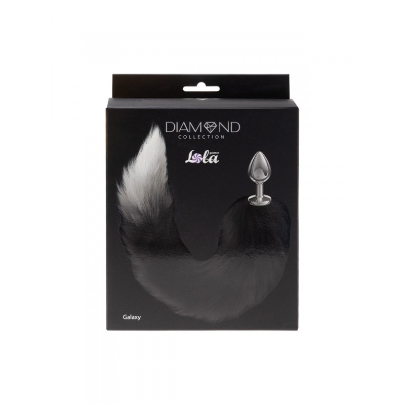 Diamond Galaxy - Coda di volpe in bianco e nero con tappo in metallo di 6,8 x 2,8 cm