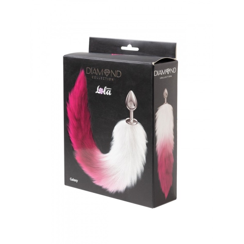 Diamond Galaxy - Pink and white Fox Tail with 6.8 x 2.8cm metal plug