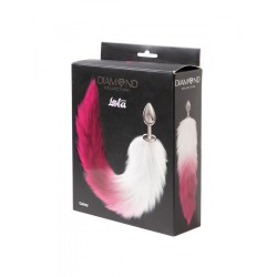 Diamond Galaxy - Cauda de raposa rosa e branca com plugue de metal de 6,8 x 2,8 cm
