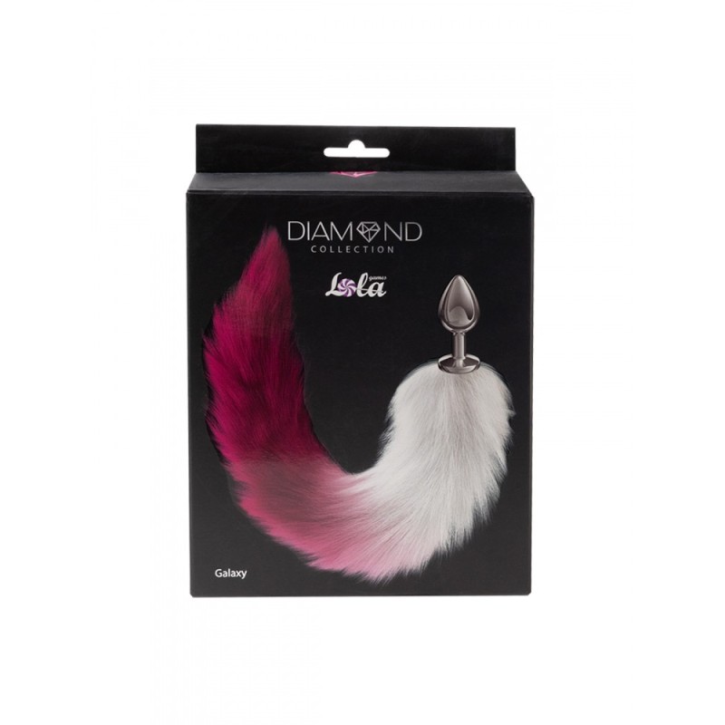 Diamond Galaxy - Coda di volpe rosa e bianca con tappo in metallo da 6,8 x 2,8 cm