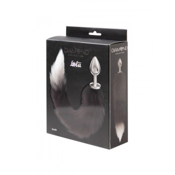 Diamond Starlit - Schwarz-weißer Fuchsschwanz mit 8,2 x 3,4cm Metallstecker 2