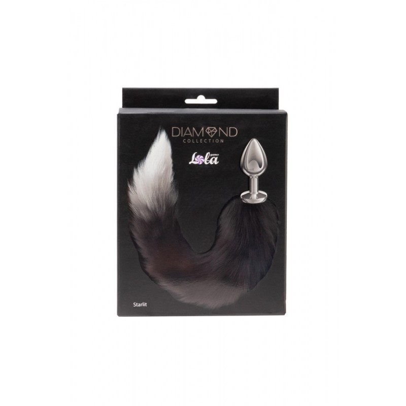 Diamond Starlit - Coda di volpe in bianco e nero con spina in metallo da 8,2 x 3,4 cm