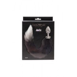 Diamond Starlit - Cauda de raposa preto e branco com plugue de metal de 8,2 x 3,4 cm