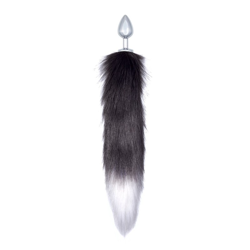 Diamond Starlit - Black and white Fox Tail with 8.2 x 3.4cm metal plug