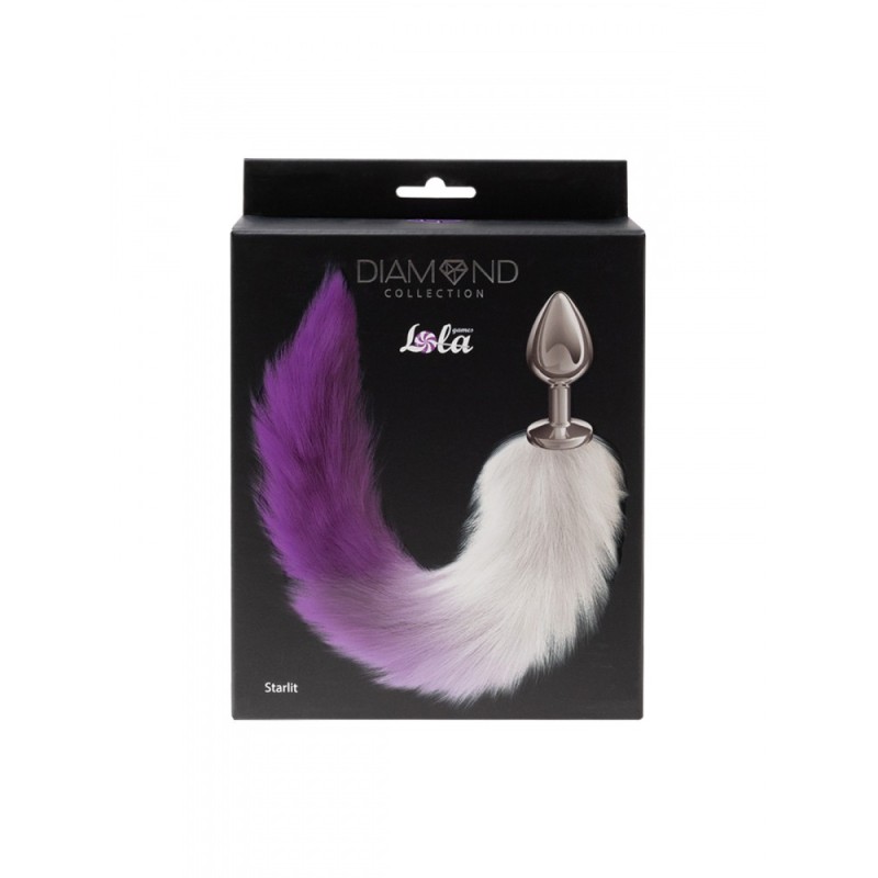 Diamond Starlit - Purple and white Fox Tail with 8.2 x 3.4cm metal plug