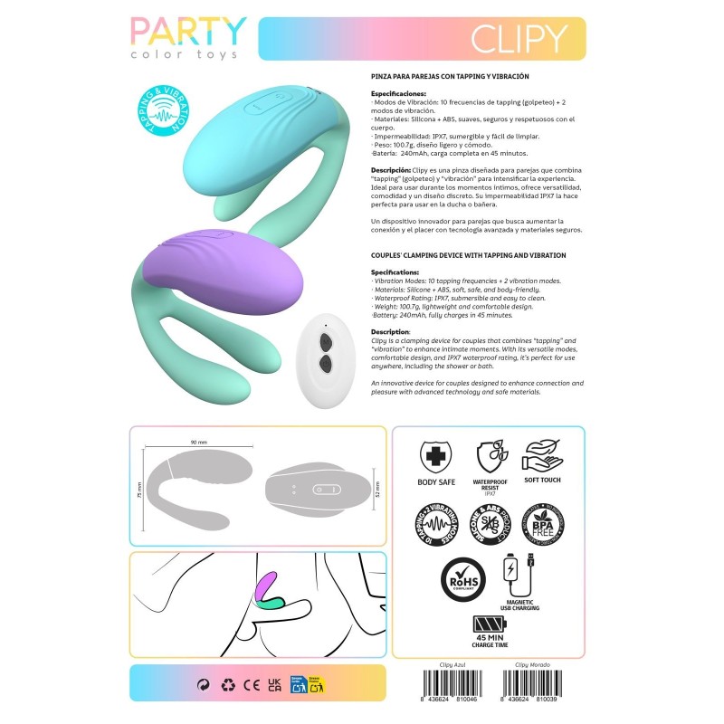 Clipy Purple - Vibrator and tapping 12 modes Rechargeable remote control - PARTY TOYS