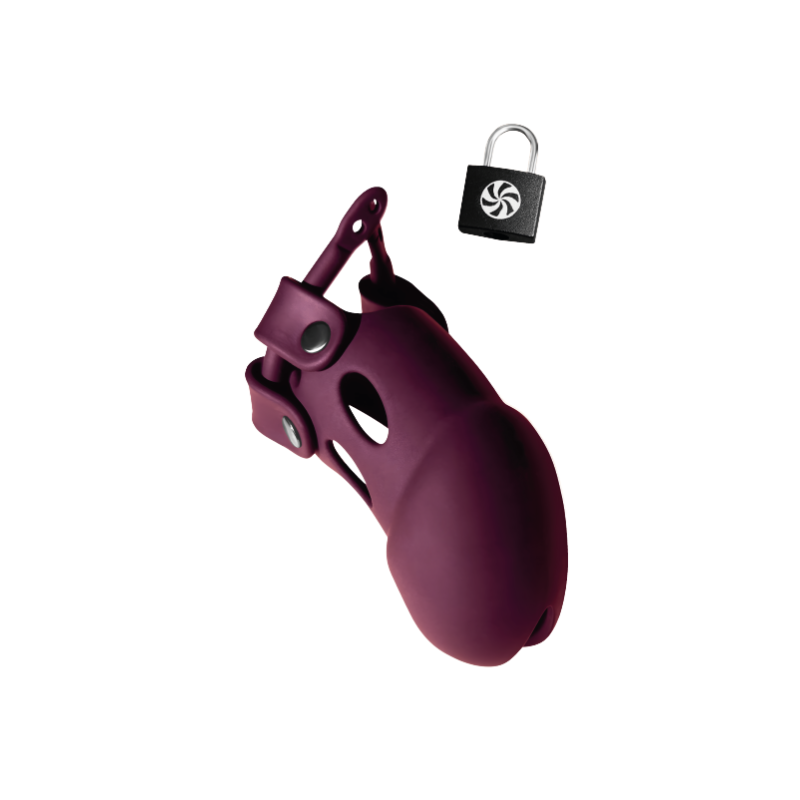 Cinturon de Castidad con candado - Jaula Pene de Silicona- Guard - Rojo Vino - Party Hard
