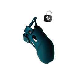 Cintura di castità con lucchetto - Gabbia per pene in silicone - Protezione - Verde - Partito duro