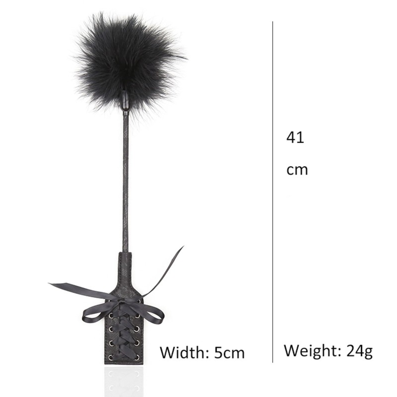 Cravache Tickler et Pelle Décorée Noire de 41cm