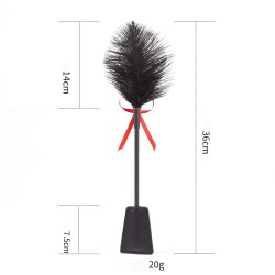 Schwarze Federgerte und Schaufel mit roter Schleife von 36cm
